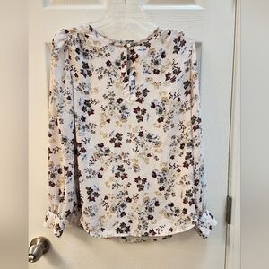 LOFT Floral Blouse in Cream and Burgundy